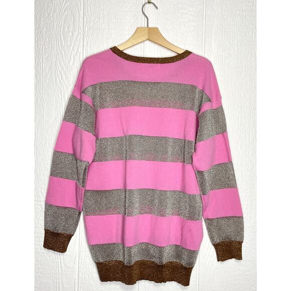 REPLICA LOS ANGELES Candy Stripe Pink and Metallic Cashmere Stripe Sweater $398 - Picture 11 of 11